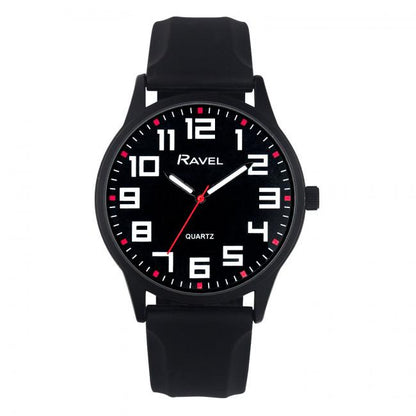Ravel Mens Sports Black Dial Silicone Strap Watch Available Multiple Colour