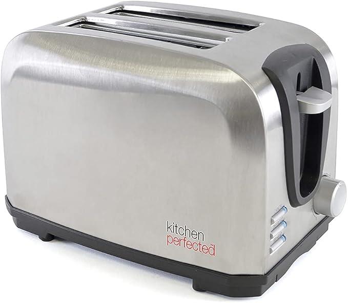 KitchenPerfected 2 Slice Wide Slot Toaster - Brushed Steel