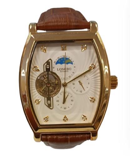 NY London Mens Automatic Dial Analogue Gold/Brown Leather Strap Watch