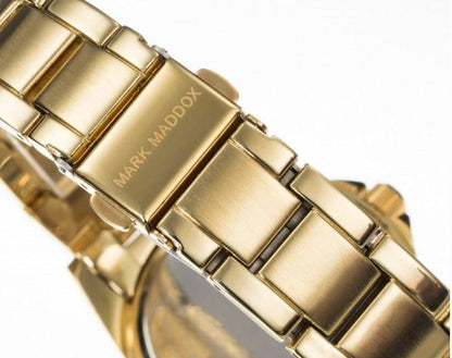 Mark Maddox Ladies Fashion Bling Quartz Blue Dial Analogue Display and Gold stainless steel Bracelet Watch - CLEARANCE NEEDS RE-BATTERY