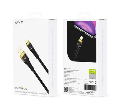 Wyeflow 27W GoldTip Braided Fast Charge/Sync USB to 8 Pin Cable 1m