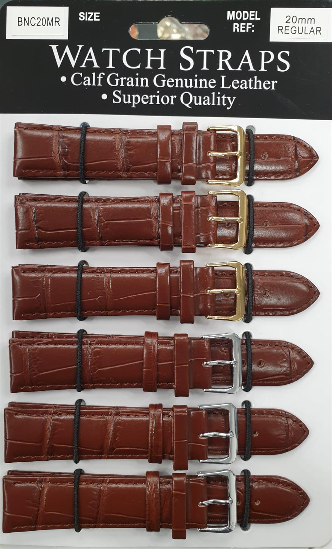 BNCMR Brown padded crocodile Leather Straps card of 6 Available Multiple Size