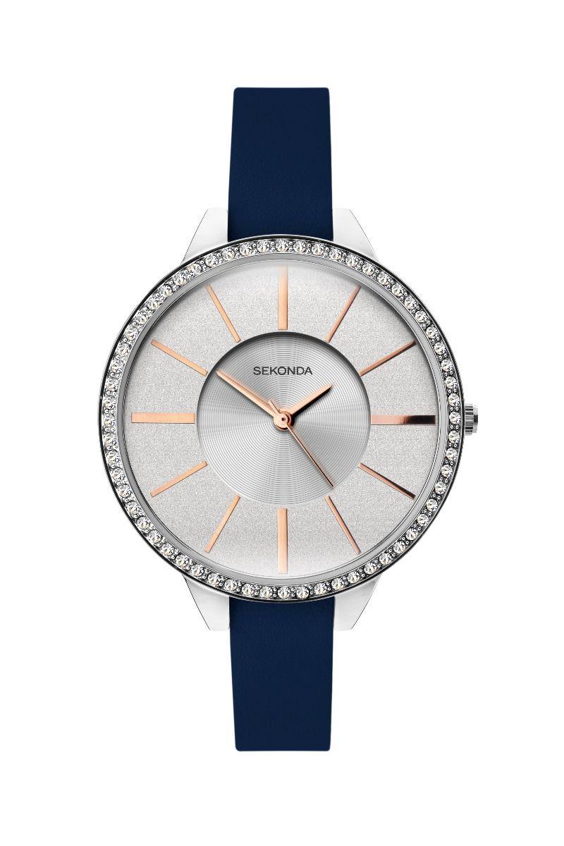 Sekonda Ladies with Silver Glitter bling Dial and Blue Strap 40005