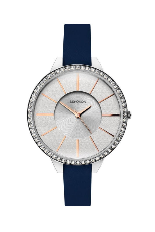 Sekonda Ladies with Silver Glitter bling Dial and Blue Strap 40005