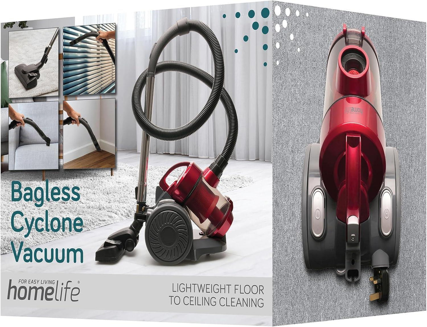 HomeLife 800w Bagless Corded Cyclone Vacuum - Red