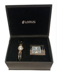 Lorus Ladies Fashion Silver Dial With 2 Tone Stainless Steel Bracelet Watch Set with Silver Clock RPG467L-8-SET - NEEDS RE-BATTERY