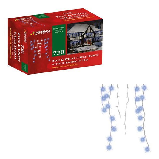 720 LED Icicle Chaser Lights-Blue & White - 17.16 metres