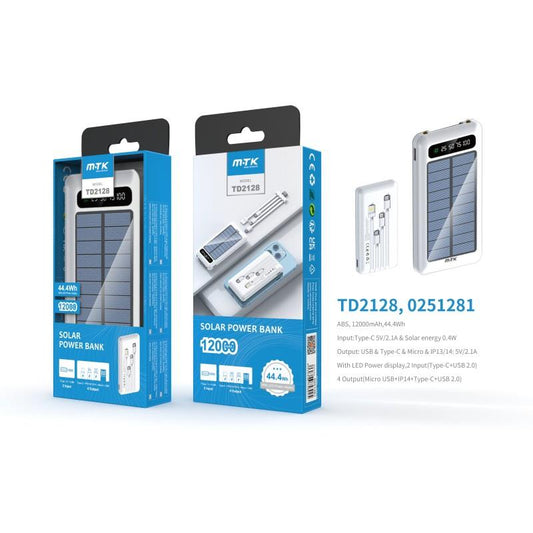 M.TK TD2128 Solar PowerBank Aya, 12000mAh, White Woox