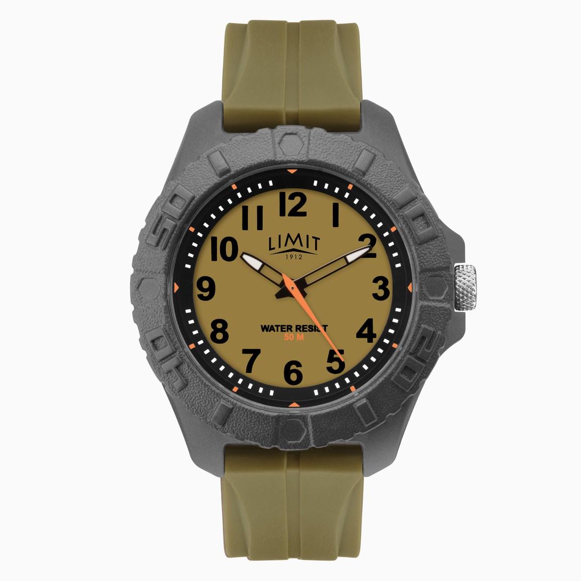 Limit Men's Black Case & Silicone Strap with Khaki Dial Watch 5753