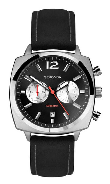 Sekonda Mens Chronograph Dated Pilot Airborne Black Leather Strap Watch 30028