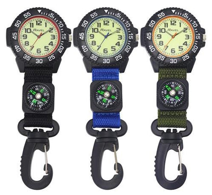 Ravel Mens Fashion Nylon Clip-On Carabiner with Compass and Luminous Dial Analogue Watch Available Multiple Colour