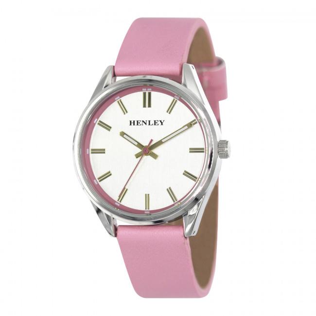 Henley Ladies Colourful Round silver tone case Faux Leather Strap Watch H06185 Available Multiple Colour