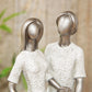 Grey Stone Effect Figurine Polished Silver Head Family 33cm