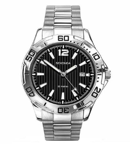 Sekonda Mens Analogue Dated Black Dial with Stainless Steel Bracelet Watch 1171