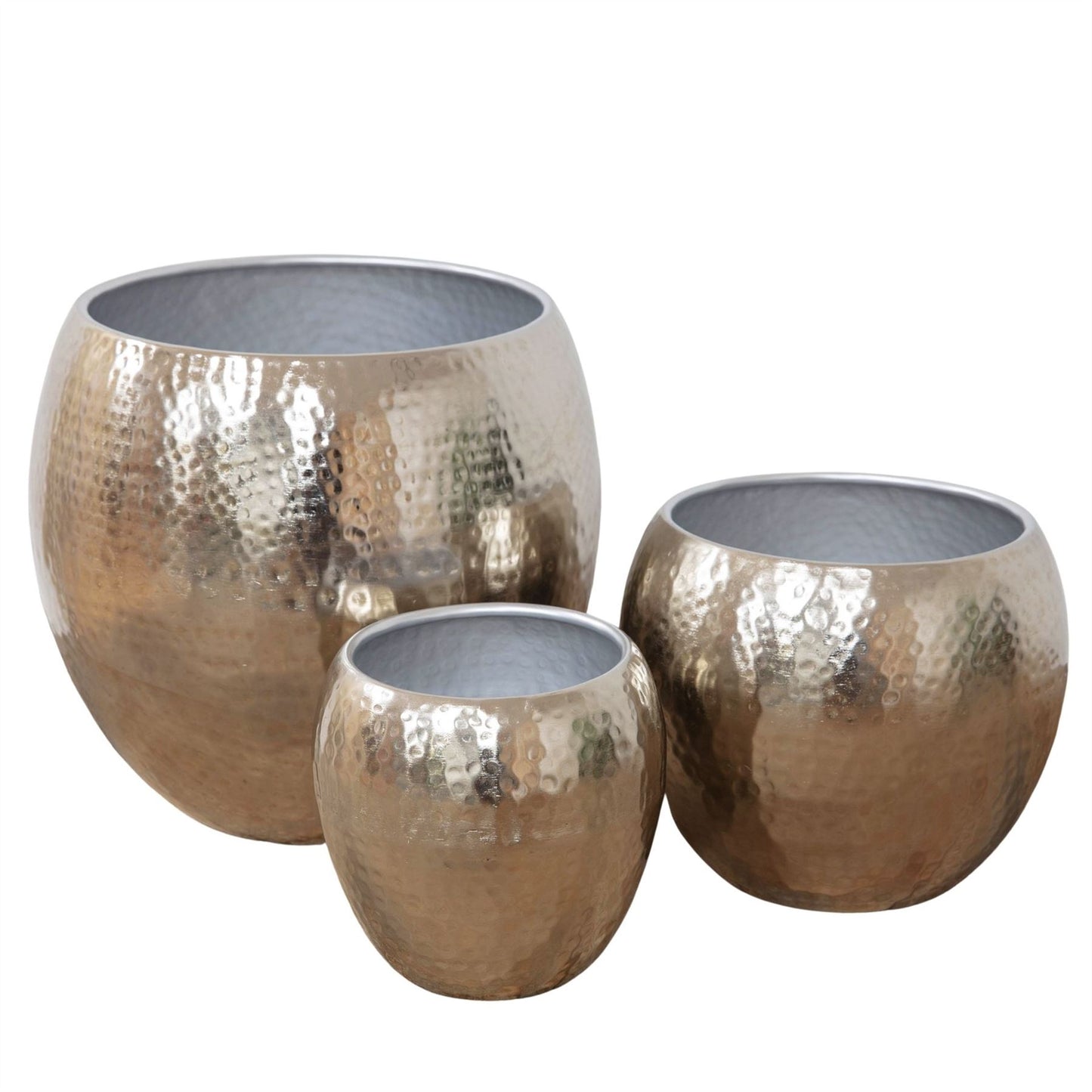 Hestia Set of 3 Textured Silver Metal Planters