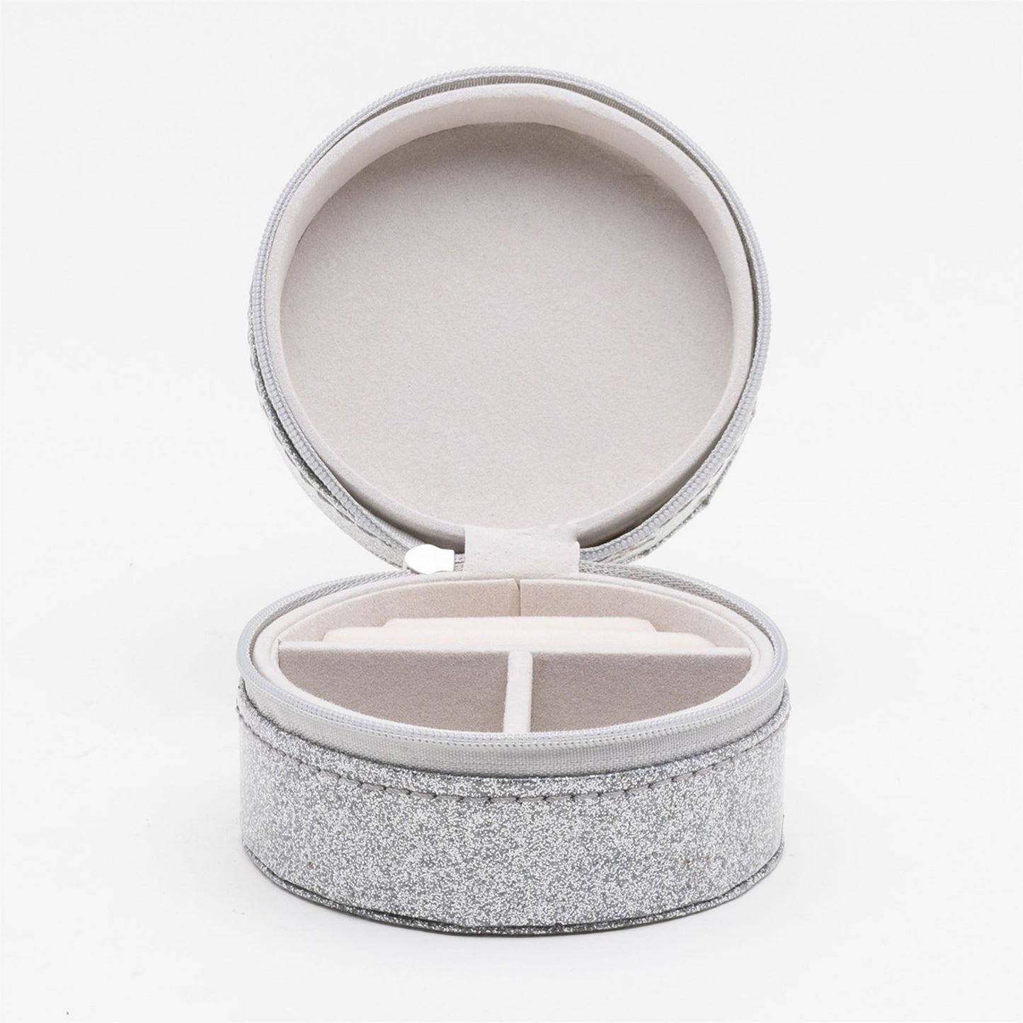 Sophia Round Leatherette Silver Glitter Jewellery Box