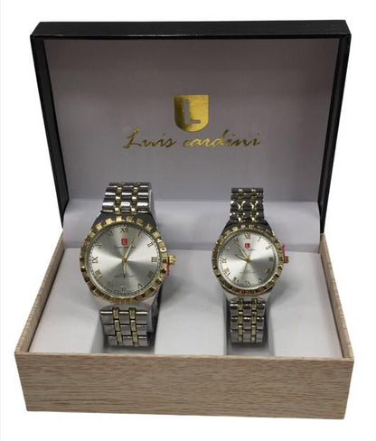 Luis Cardini Couple Mens & Ladies Fashion Dial & Bracelet Watch Gift Set