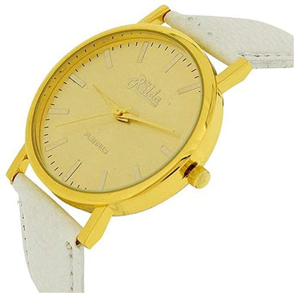 Relda Ladies Analogue Jumbo Gold tone Dial & Leather Strap With Buckle REL6 Available Multiple Colour - Needs Battery.