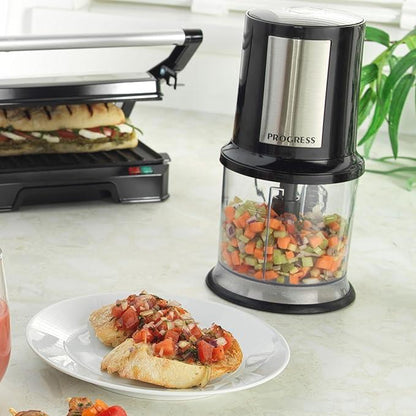 Progress Electric Food Chopper – Compact Food Processor, 500ml Chopping Bowl, Multifunctional Vegetable Chopper, Detachable Stainless Steel Twin Blade, One-Touch Operation, Non-Slip Base, 400W