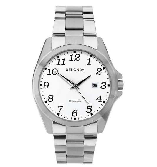 Sekonda Mens Classic Quartz White Dial Stainless Steel Bracelet Watch 1635