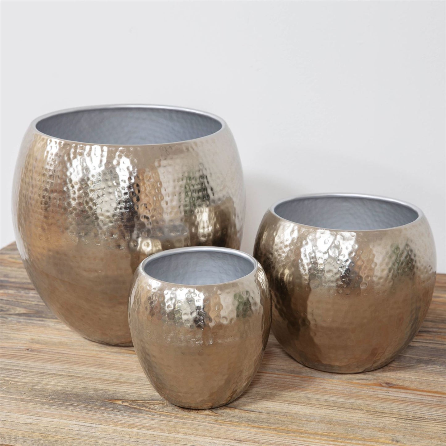 Hestia Set of 3 Textured Silver Metal Planters