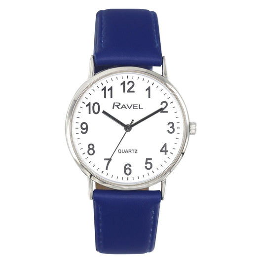 Ravel Ladies Classic Big White Dial Blue Leather Strap Watch R0129.26.1