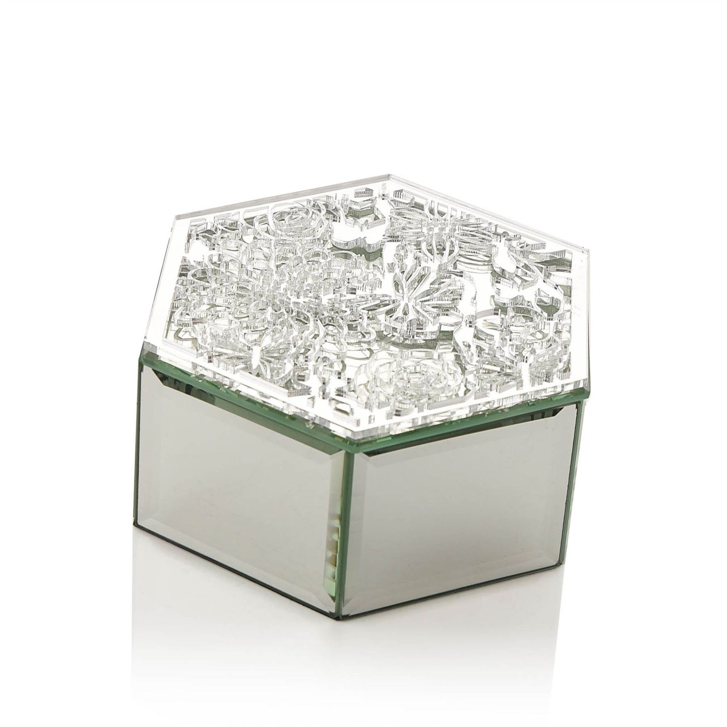 Sophia Mirrored Floral Pattern Hexagonal Trinket Box