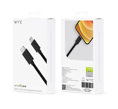 WYE USB-C to 8-Pin Fast Charging & Data Cable 2m - Black