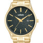 Lorus Mens  Basic Fashion Date Black Dial Gold Plated Stainless Steel Bracelet Watch RH934QX9