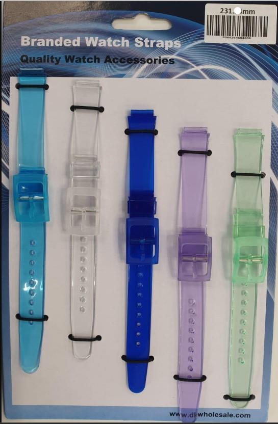 231 Transulcent Colours PU Watch Straps 5pk Assorted 14mm - 18mm