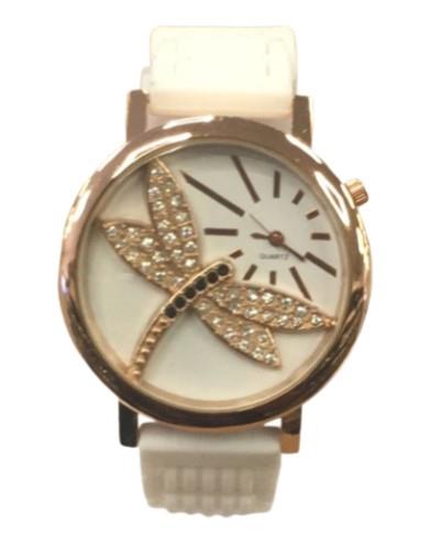 Ladies Fashion Butterfly Bling Dial with Rubber Strap Watch - CLEARANCE NEEDS RE-BATTERY Available Multiple Color
