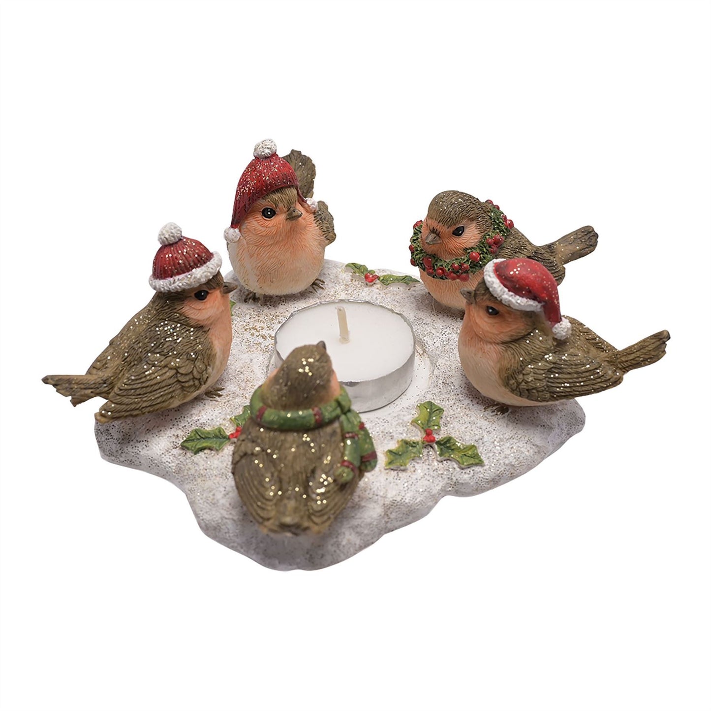 Five Robin Figurine Tealight Holder