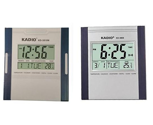 Kadio Digital Wall Mounted Clock with Temperature Day/Date Dispaly KD-3810N Available Multiple Colour