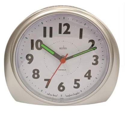 Acctim Jefferson Silent Sweep, Crescendo and Light features Bedside Alarm Clock in Silver - 16487