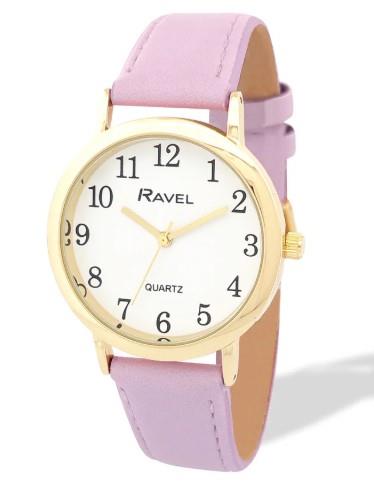 Ravel Ladies Basic Medium Gilt Case White Dial Leather Strap Watch Available Multiple Colour