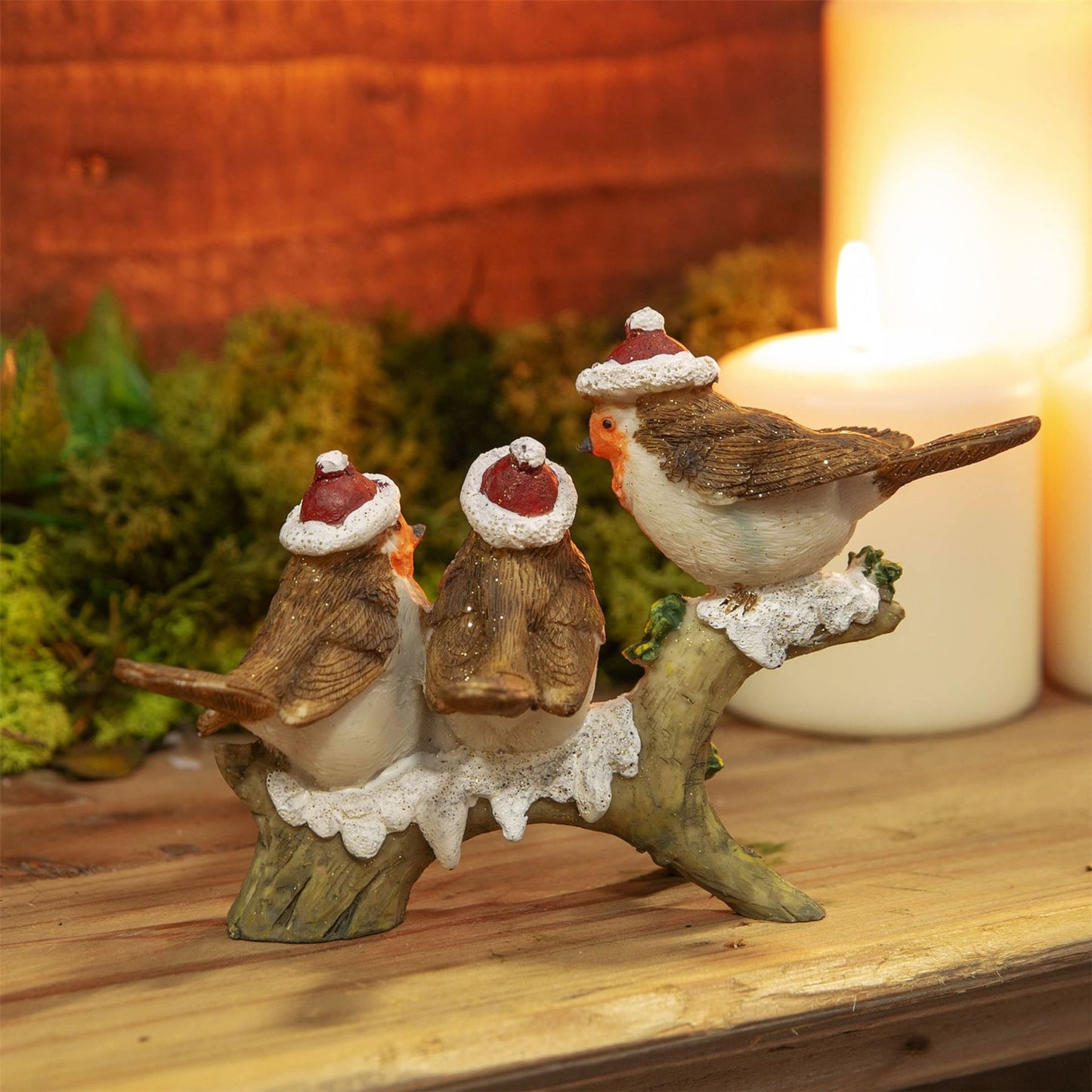 Three Robins on a Branch Figurine