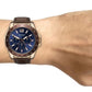 Sekonda Mens Dated Chronograph Blue Dial Brown Leather Strap Watch 1626