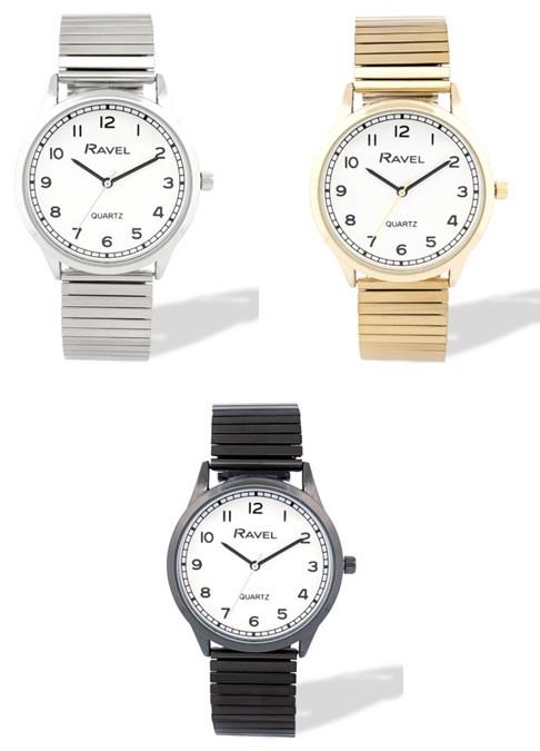 Ravel Mens Basic Easy Read Minute Track on Dial Stainless Steel Expander Bracelet Watch Available Multiple Colour