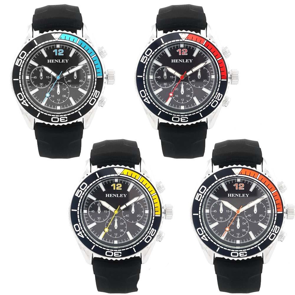 Henley Mens Quarter Coloured Top Ring Sports Watch - Black
