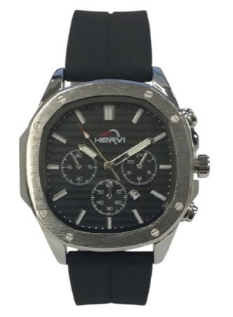 Heryi Rubber Gents Fashion Quartz Date Black Square Multi Dial Black Rubber Magnetic Strap Watch