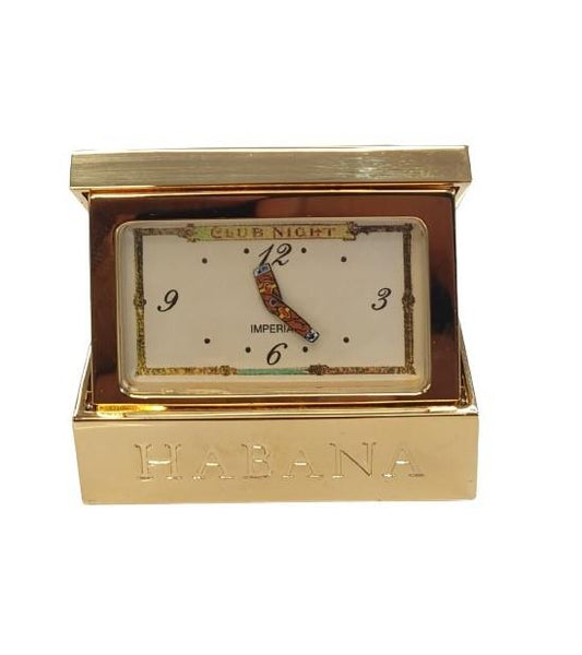 Miniature Clock Gold Plated Habana Cigar Solid Brass IMP72 - CLEARANCE NEEDS RE-BATTERY