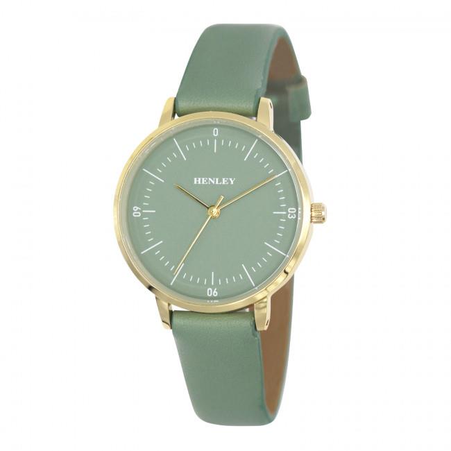 Henley Ladies Minimalistic Polished Round silver tone case Leather Strap Watch H06184 Available Multiple Colour