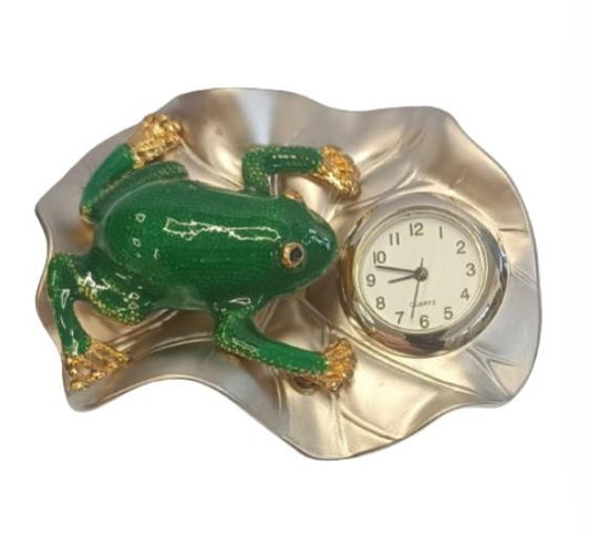 Miniature Clock Frog On Lily Pad Solid Brass IMP442 - CLEARANCE NEEDS RE-BATTERY