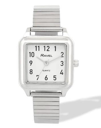 Ravel Ladies Basic Easy Read Square Dial Stainless Steel Expander Bracelet Watch Available Multiple Colour