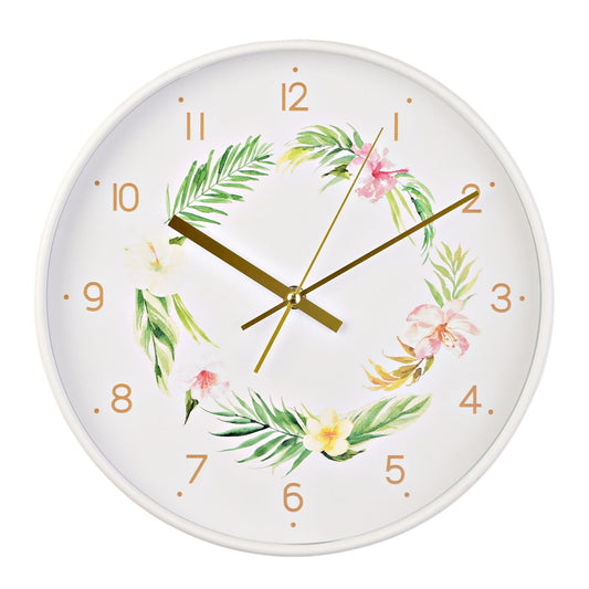 Hometime Round Wall Clock Arabic Dial Floral Design 12"