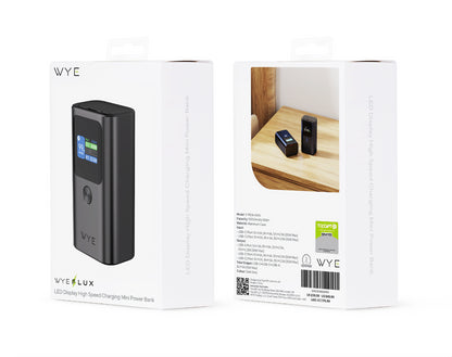 WYEFLUX High Speed Charging Mini Power Bank With LED Display 10K mAh - Dark Grey