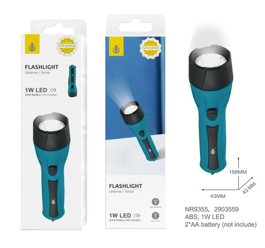 Tow-Colour Flash-light with LED, 1W SMD, 2*AA (not including), 43*158mm ABS, Blue & Black