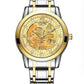 Longbo Mens Automatic Hollow mechanical Gold Plated Dial Analogue 2 Tone Metal Bracelet Strap Watch