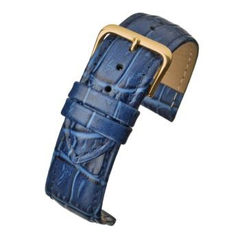 Blue Padded Crocodile Grain Leather Watch Strap Available Sizes 12mm-26mm