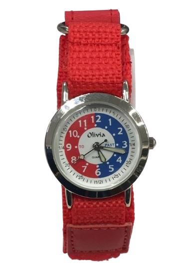 Olivia Children's Girls Analogue Quartz Time Teacher Watch with Red Velcro Strap TOC147  - CLEARANCE NEEDS RE-BATTERY